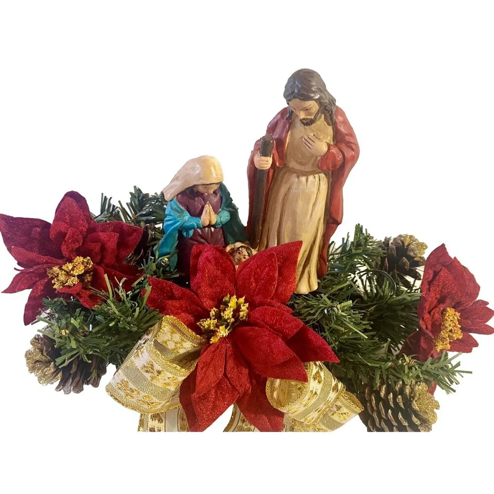 VTG  Nativity Scene Holy Family Lighted Handpainted MCM